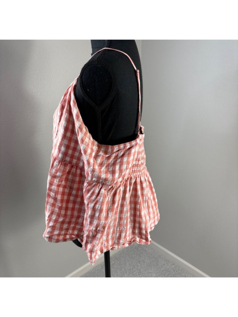 Wild Fable Tank Top XXL Smocked Gingham Orange White Cottagecore Farm Girl - Picture 5 of 9